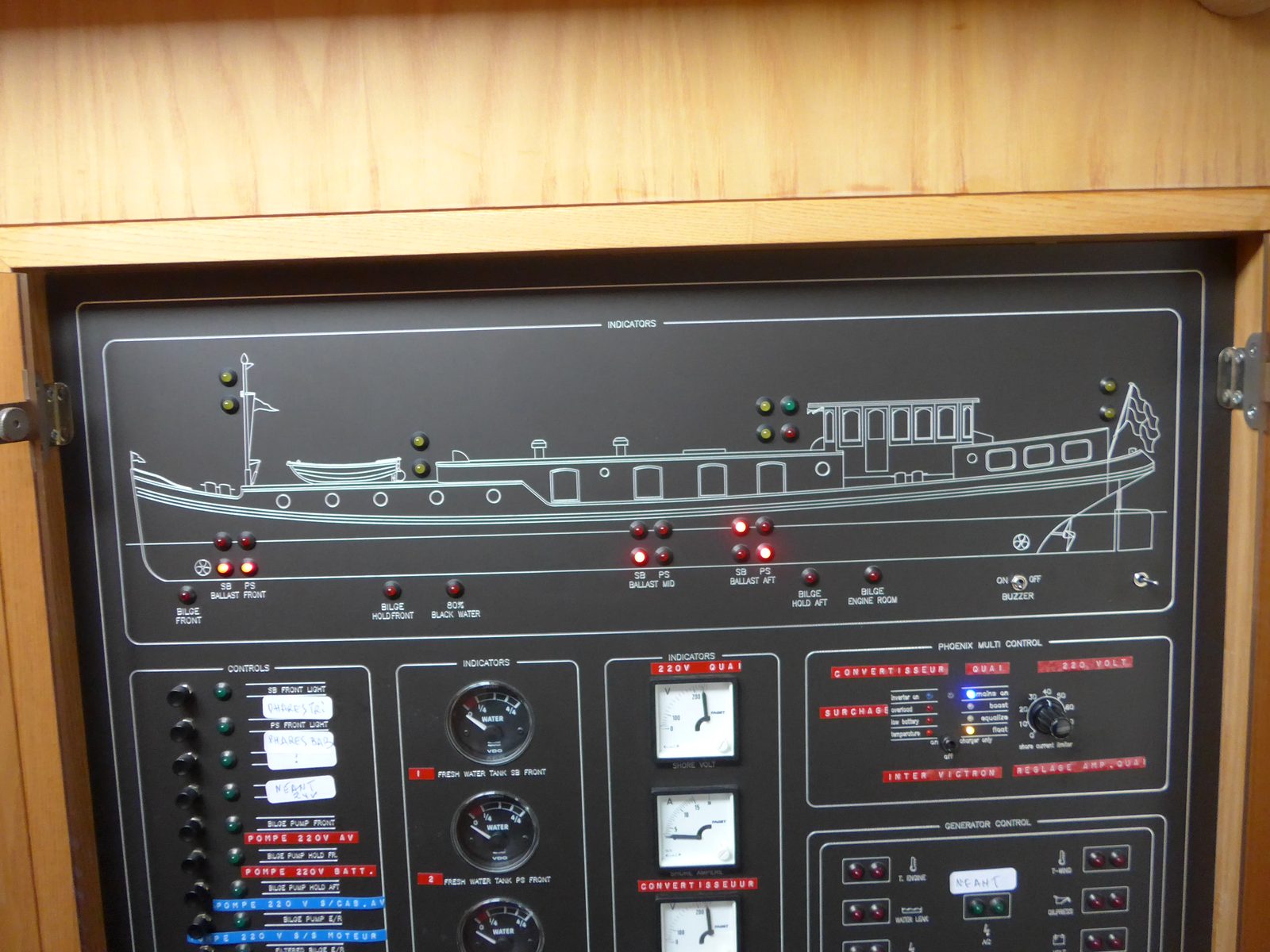 Tableau de contrôle du bord : ballasts, cales, niveaux